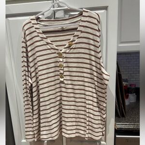 Maurices Cream and Orange Striped Button  Shirt